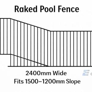 2400mm aluminium raked pool fence panel for sloped ground from 1500mm to 1200mm