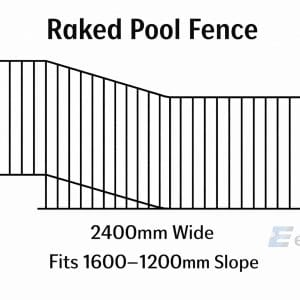 2400mm aluminium raked pool fence panel for sloped ground from 1600mm to 1200mm
