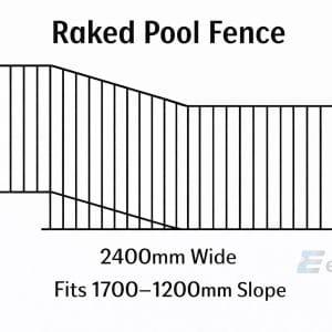 2400mm aluminium raked pool fence panel for sloped ground from 1700mm to 1200mm