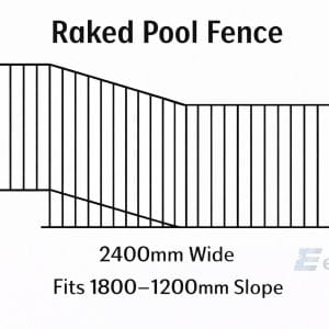 2400mm aluminium raked pool fence panel for sloped ground from 1800mm to 1200mm