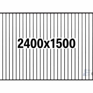 2400x1500 black metal flat top pool fence panel with vertical bars on white background