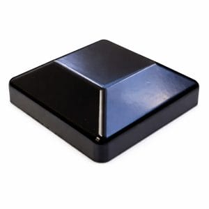 50x50mm black external aluminium post cap with pyramid top on a light background