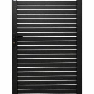 Matt Black aluminum horizontal slat pedestrian gate with 10mm gap, 1m x 1.8m