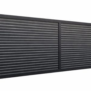 Monument aluminum horizontal slat sliding gate with 10mm gap for modern driveway and entrance use.