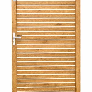 Wood look aluminum horizontal slat pedestrian gate with 10mm gap, 1m x 1.8m
