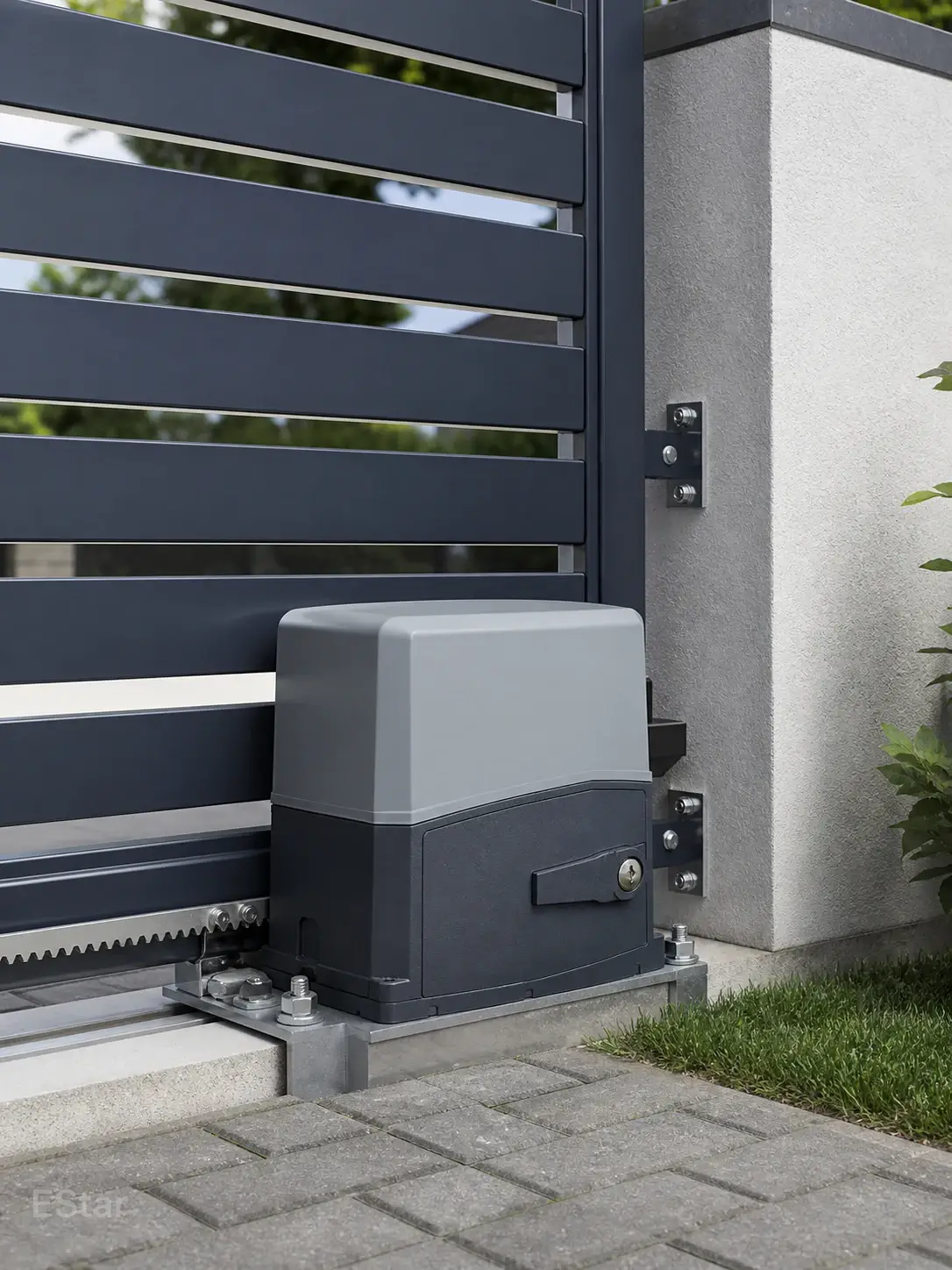 Automatic gate motor and hardware for driveway gate automation