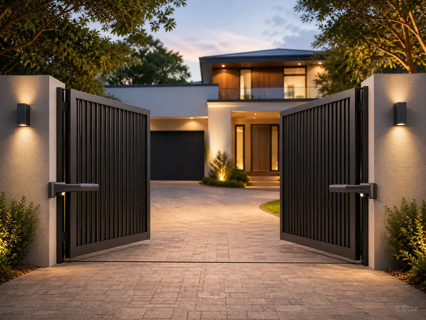Automatic double swing gate for driveway entrance