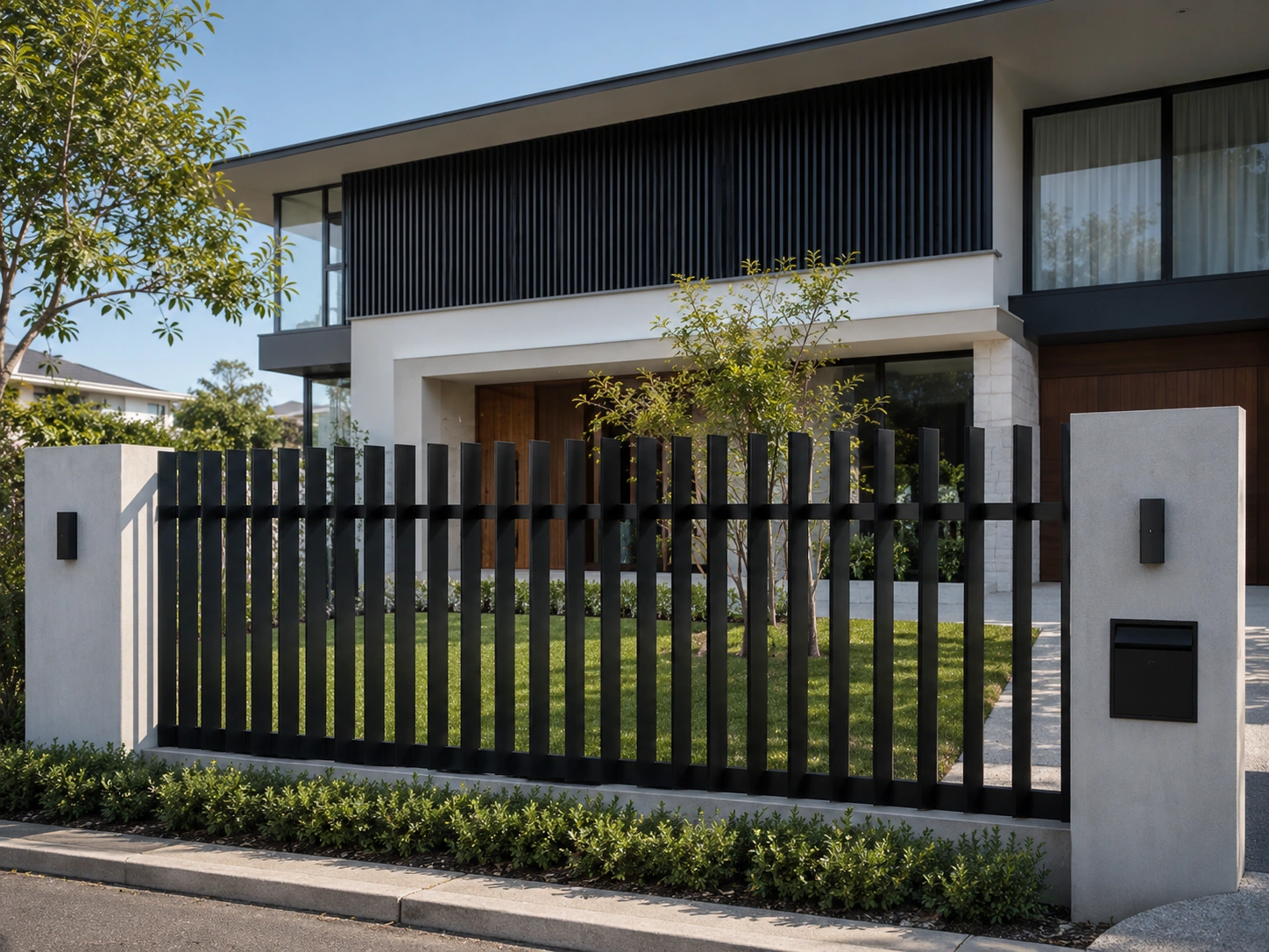Aluminium blade fence used as a modern front boundary fence