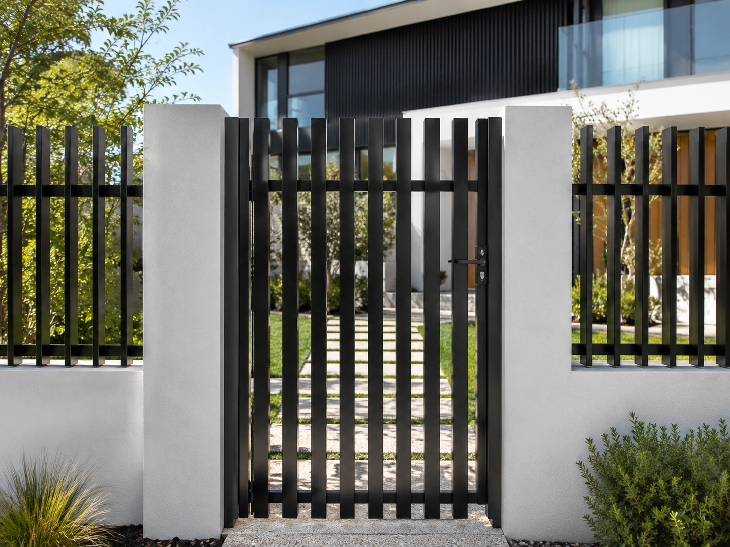 Aluminium blade pedestrian gate with modern blade design