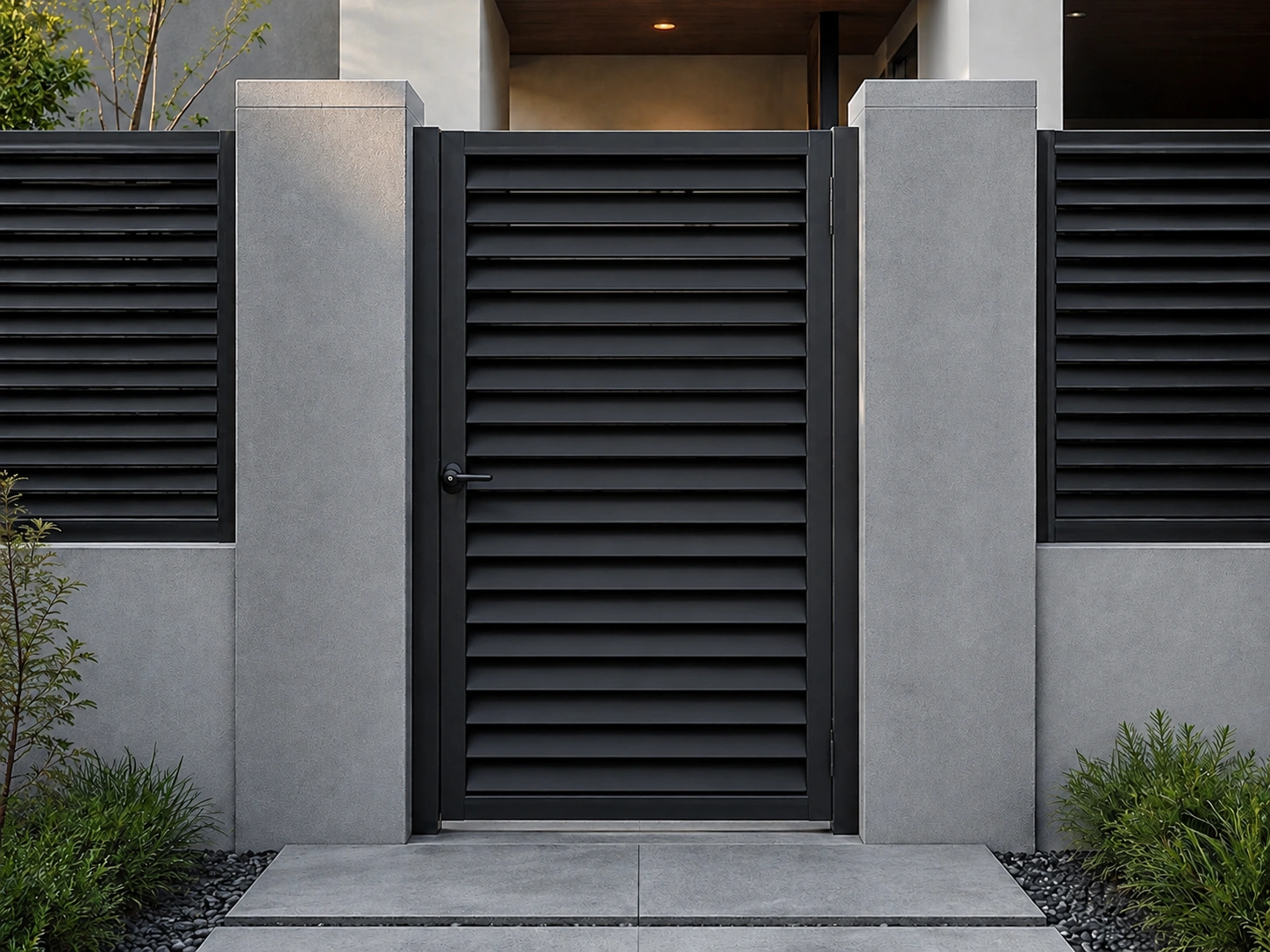 Aluminium louver pedestrian gate for a modern home entrance