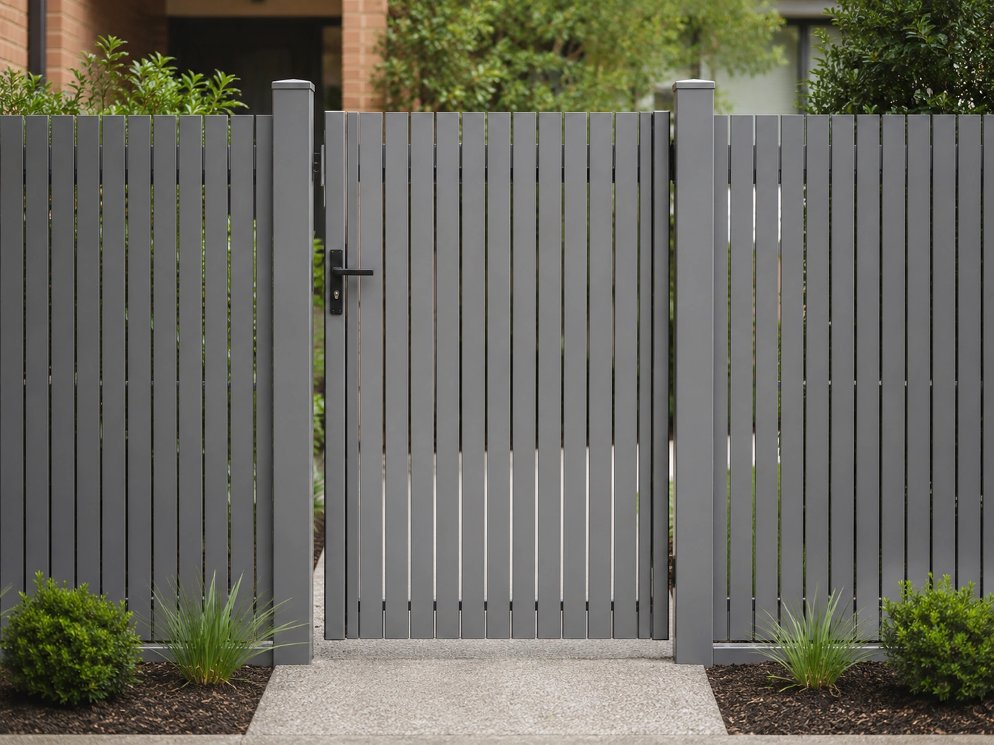 Aluminium picket pedestrian gate for a classic front fence entrance