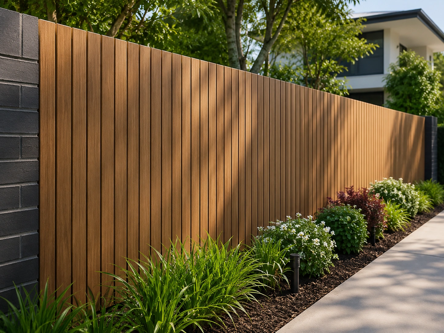 Aluminium picket fence used with front landscaping