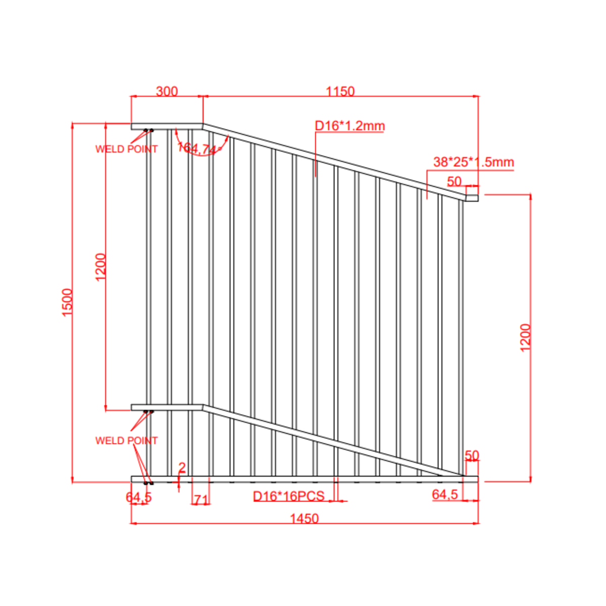 1450×1500–1200mm Aluminium Raked Pool Fence Panel | Pool Compliant Sloped Pool Fencing - Image 2
