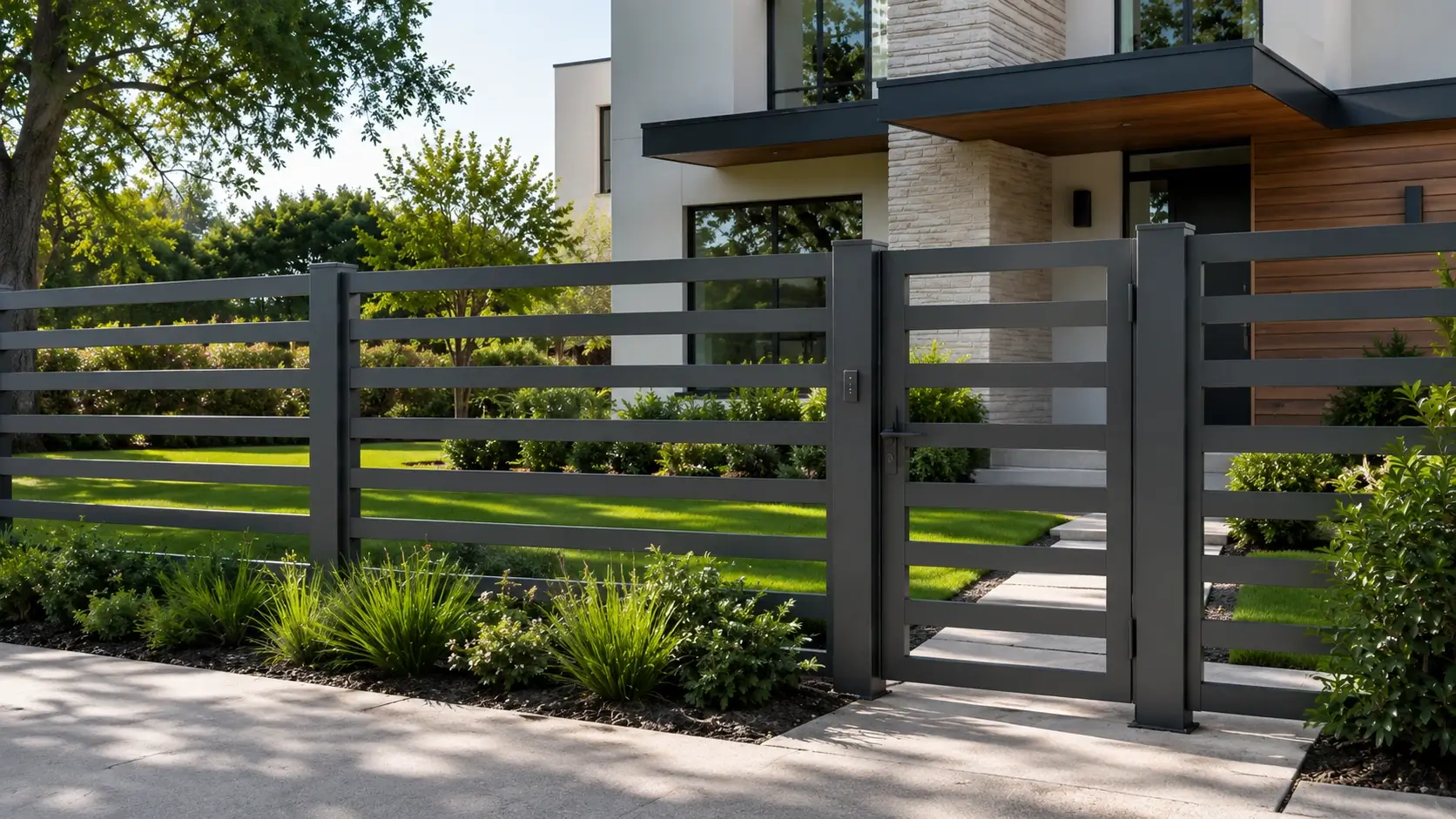 Aluminum horizontal slats fence with close spacing for privacy