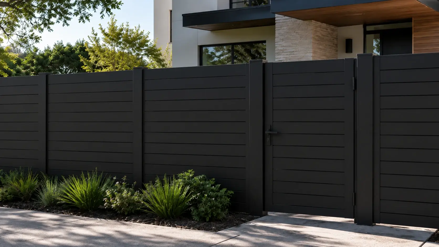 Aluminum horizontal slats side fence for privacy