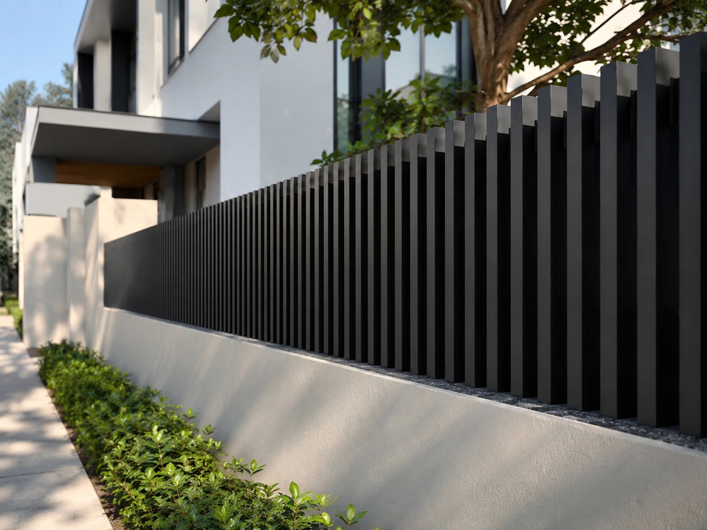 Black aluminium batten fence panels