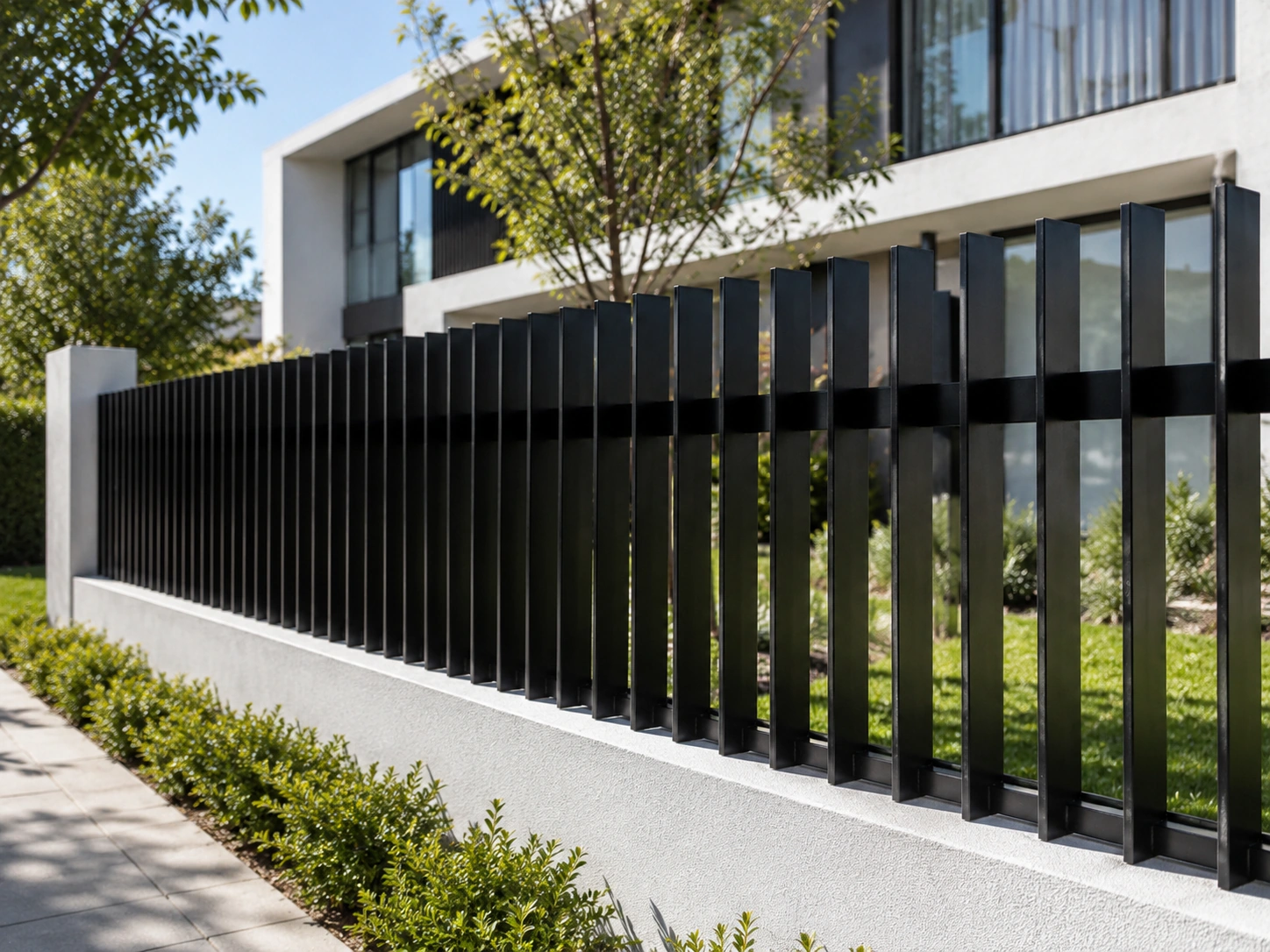 Black aluminium blade fence panels