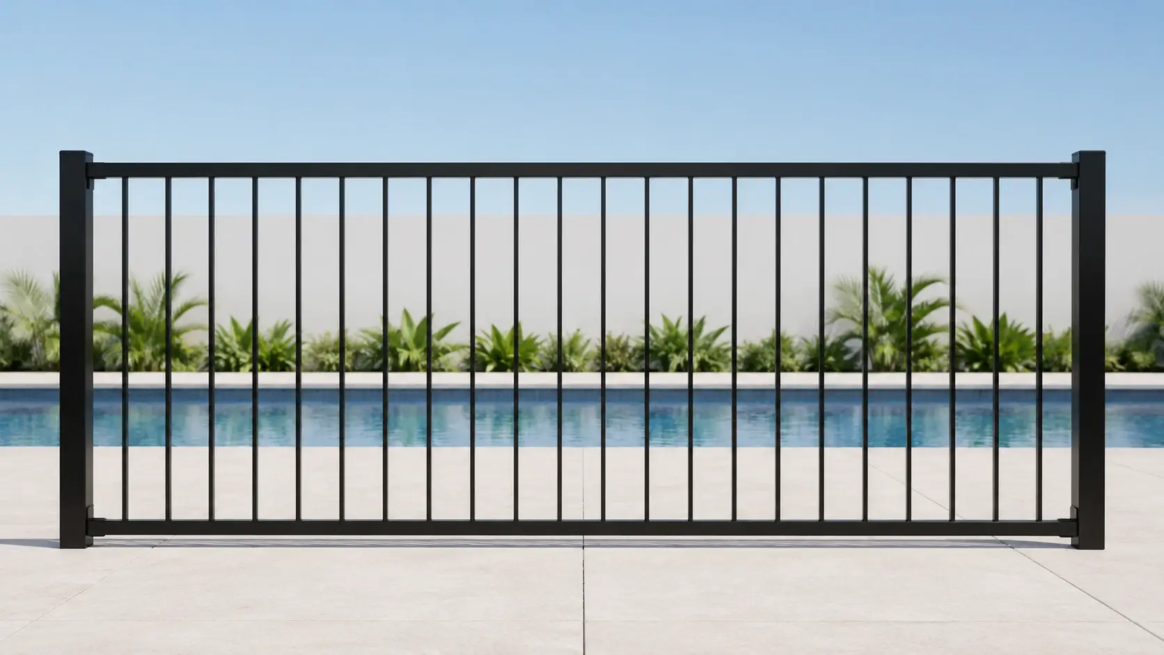 2400x1200 black aluminium pool fence panel with 16x16 vertical tubes