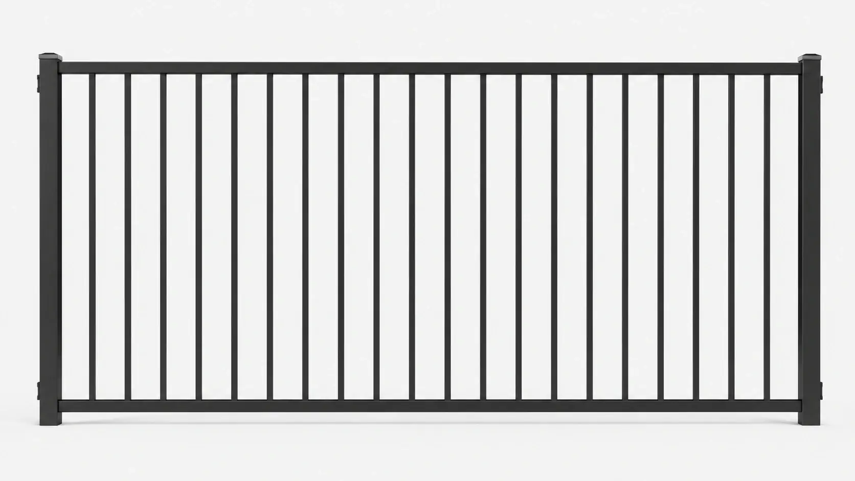 Black aluminium pool fence panel installed around a modern swimming pool