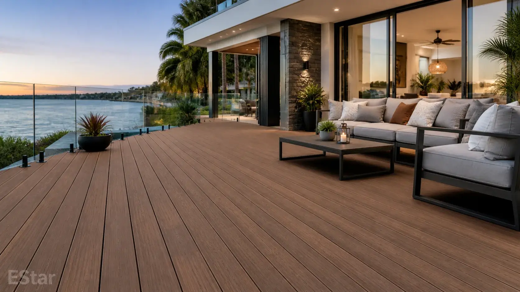 Premium composite WPC decking installed on a modern outdoor patio