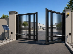 Commercial double swing gate for a business or warehouse entrance