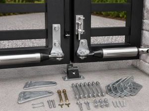 Double swing gate hinges latch and hardware accessories