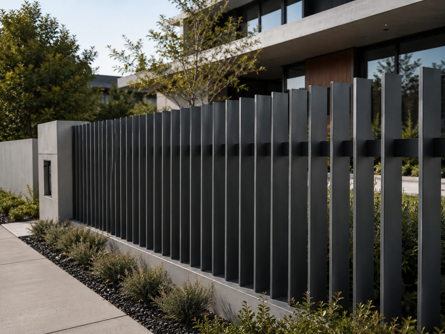 Monument colour aluminium blade fence panels