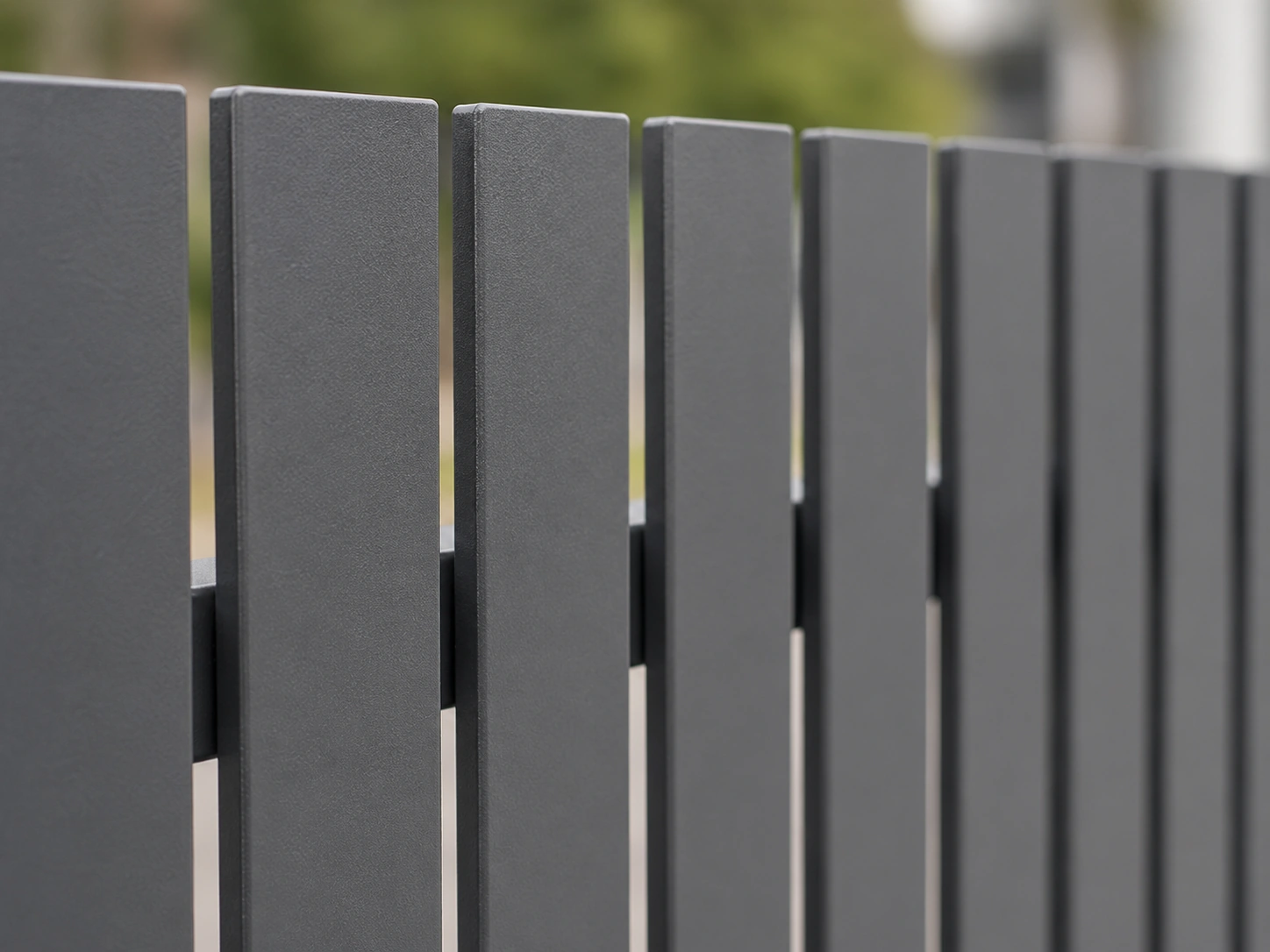 Powder coated aluminium picket fence detail close up