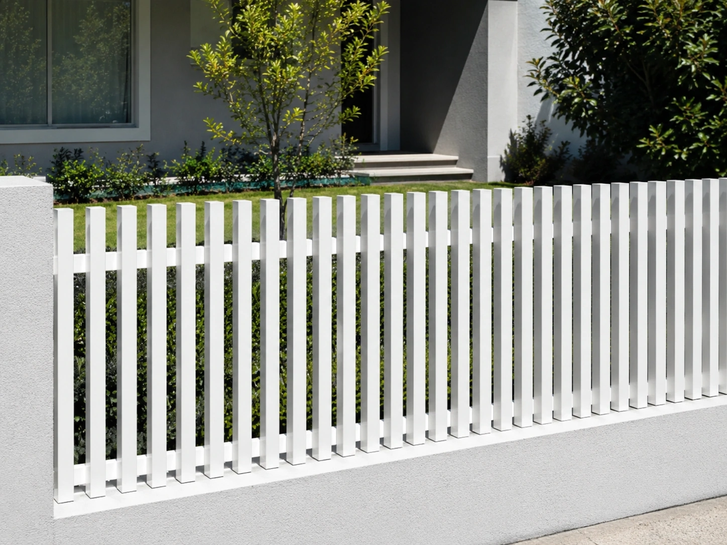 White aluminium batten fence panels for coastal style homes