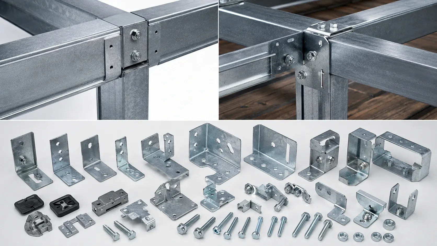 WPC decking frame connectors and installation accessories