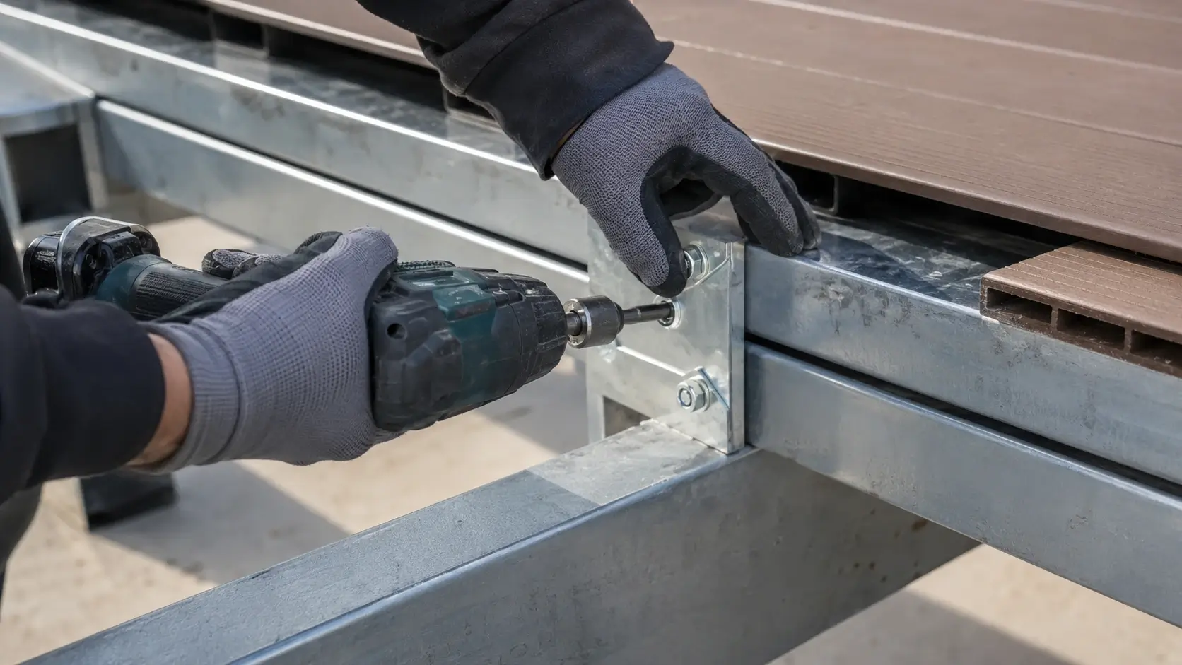 Fast connector installation system for WPC decking frame