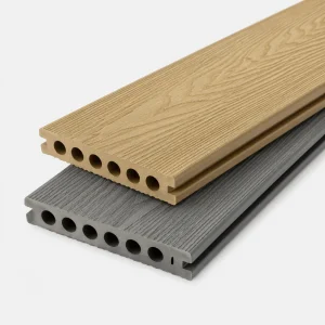 Second Generation Co-Extrusion Round-Hole Hollow WPC Decking Board - Lemon + Sanded Gray