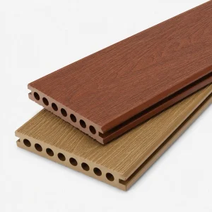 Second Generation Co-Extrusion Round-Hole Hollow WPC Decking Board - Rust Red + Golden Sand