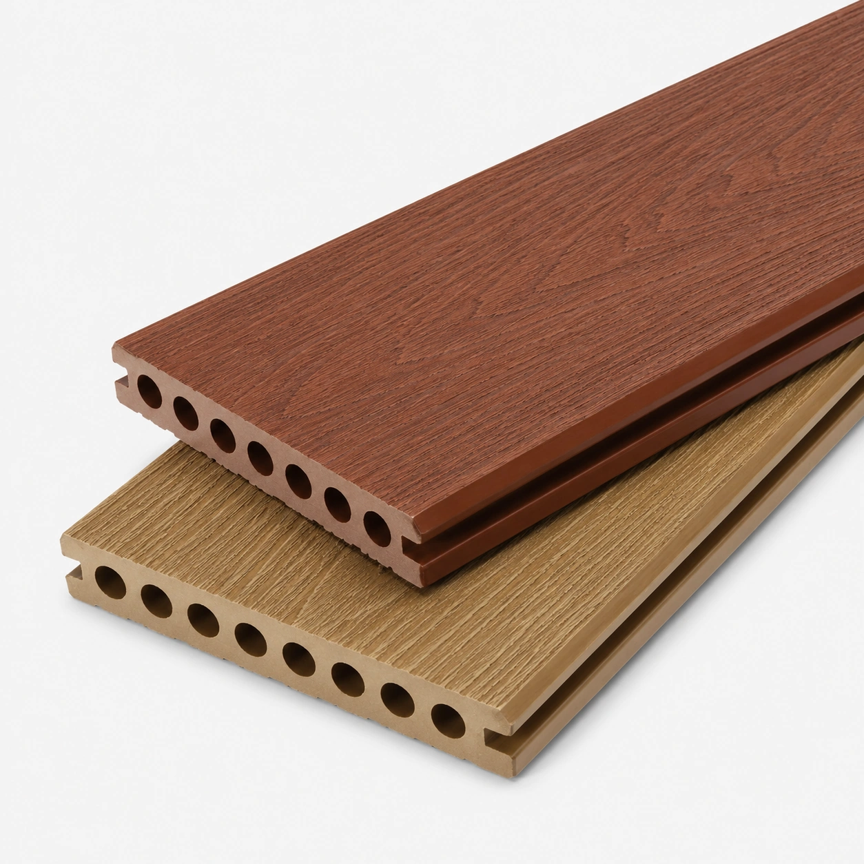 Second Generation Co-Extrusion Round-Hole Hollow WPC Decking Board - Rust Red + Golden Sand
